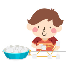 Kid Boy Marshmallow Stick Building Illustration