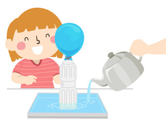 Kid Girl Fill The Balloon Bottle Illustration