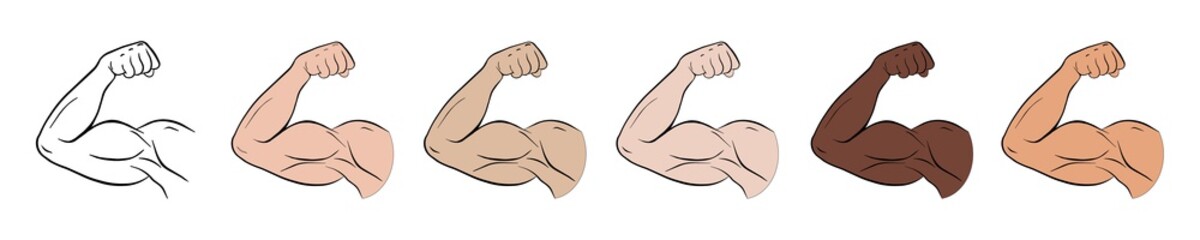 Biceps outline vector icon. Big bicep muscle. Isolated vector illustration icons set