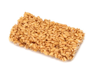 pressed sweet puffed rice on a white background