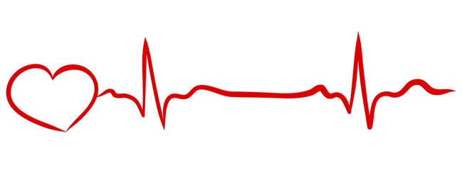 Heartbeat continuous line with shape of heart drawn by hand in red color. Medical vector illustration. Heart pulse cardiogram, medical background. Digital painting doodle style in vector EPS 10