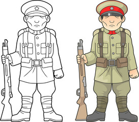 cartoon, Japanese soldier, world war one, coloring book