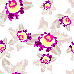 Seamless pattern with bright  orchids. Abstract background texture.