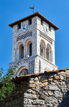 the belfry of the medieval church Saint-Pierre-aux-liens of Ruoms.