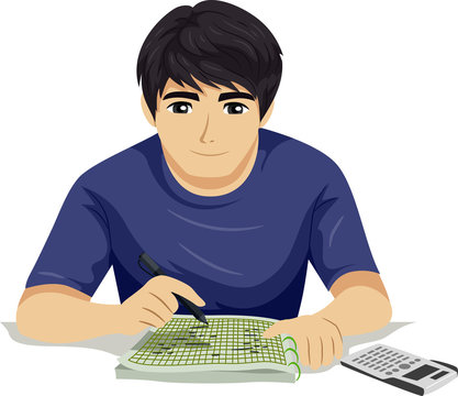 recommend clip art: Teen Boy Solve Math Calculator Illustration