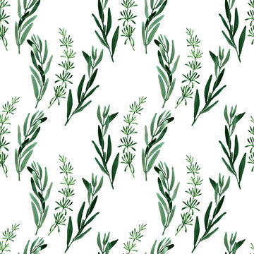 Watercolor seamless pattern with spring flowers, buds and twigs with leaves