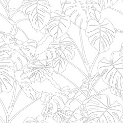 Seamless tropical pattern with leaves. Graphic vector background.	
