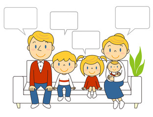ソファーに座っている5人家族 イラスト