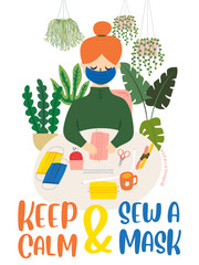 Coronavirus 2019- Keep Calm And Sew A Masks Vector illustration.