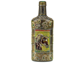 Decorative glass bottle, painted, on a white background