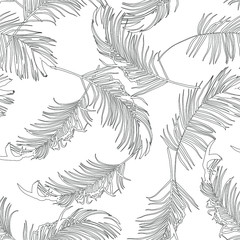 Seamless tropical pattern with leaves. Graphic vector background.	
