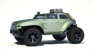 3D rendering of a brand-less generic concept off-road car in studio environment