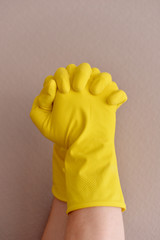 Arm in latex glove show some signes