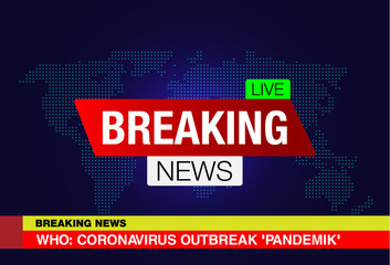 Coronavirus Breaking News live on world map background