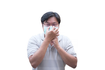 Men are wearing the mask on the face for protection Prevent infection and viruses (COVID-19) with colors White background