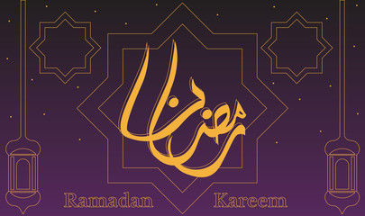 Happy Ramadan Kareem banner, greeting card posters or invitations design with islamic lanterns, stars and moon on gold. Vector illustration.
