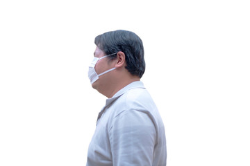 Men are wearing the wrong mask on the face for protection Prevent infection and viruses (COVID-19) with colors White background