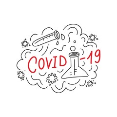 Covid-19 vector illustration. Coronavirus pandemic graphic concept. Covid-19 virus vector lettering text. 2019-nCoV. Medical laboratory, protection concept.
