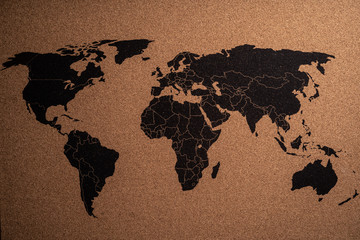 Zdjęcie mapy świata wydrukowanej na korku