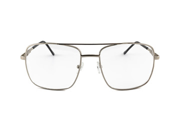 Aviator (Pilot) reading glasses with silver frame isolated on white background, front view