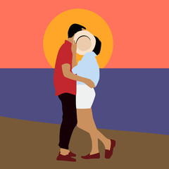 Couple in Love. Flat couple character design.Couple in love kissing