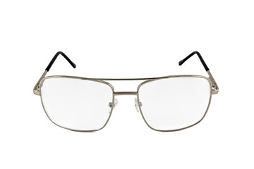 Aviator (Pilot) prescription glasses with silver frame isolated on white background, front view