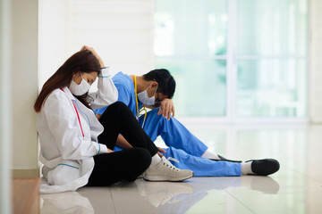 Exhausted tired doctor or nurse. Virus outbreak.