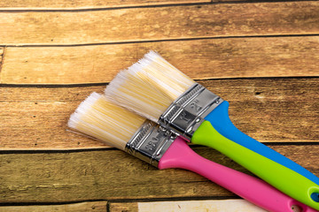 Paint brush, technician tool, technology, convert Nano on wood flooring