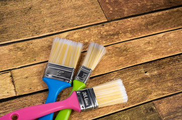 Paint brush, technician tool, technology, convert Nano on wood flooring