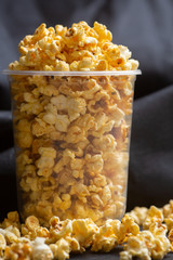 Popcorn in a large bucket.