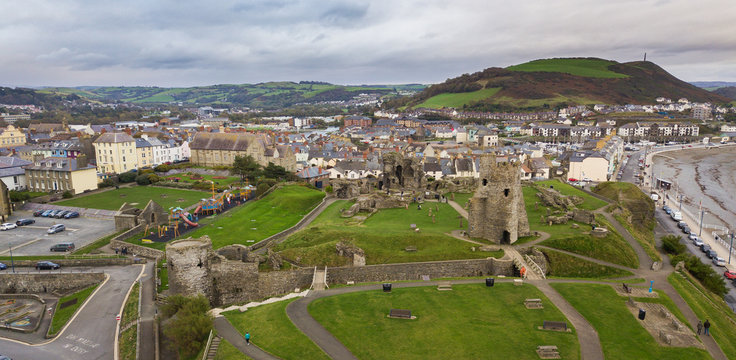 Aerial View Of Aberystwyth Town Center , Cardigan Bay, Ceredigion, Wales, UK