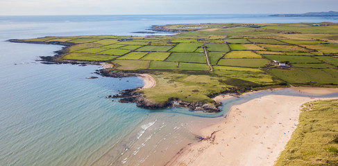 Aerial view of Aberffraw Bay and Beach, Ty Croes, Anglesey, Wales, UK