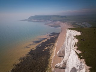 Aerial view of  Cuckmere Haven and Seven Sisters Cliffs, England