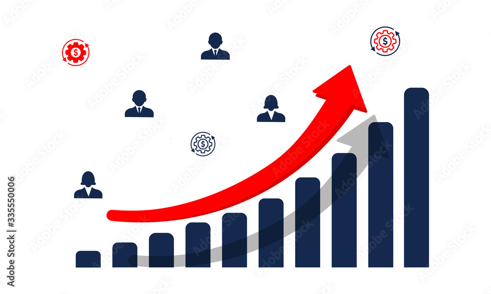 Poster finance progress or growth graph or diagram with arrow up icon in modern colour design concept on is