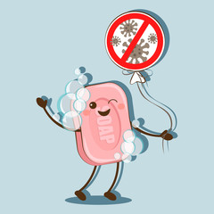 Cute picture of soap against germs and virus. vector illustration. vector