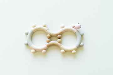 Baby toy isolated. Fun toys for little babies and infants to play and discover. Colorful and wooden isolated on white bright background. Copy space. Mock up. 