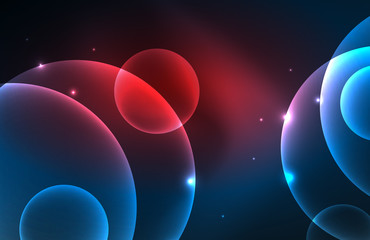 Neon shiny transparent glowing circles with light effects. Techno futuristic vector abstract background For Wallpaper, Banner, Background, Card, Book Illustration, landing page