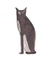 Drawing with watercolors: Big black cat.