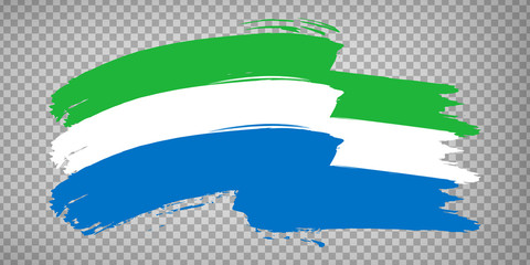 Flag of Sierra Leone, brush stroke background.  Waving Flag of Sierra Leone on tranparent backrgound for your web site design, logo, app, UI.  Africa. EPS10.