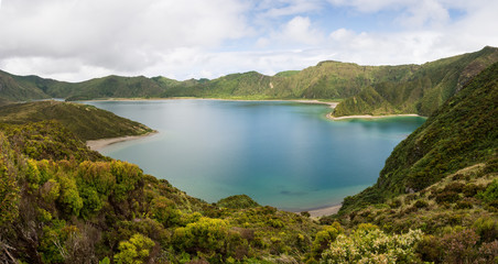 Lagoa do Fogo (Lake of Fire) panorama, Sao Migel, Azores Islands