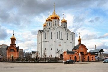 Cathedral of St. Stephen of Perm The Orthodox Spiritual Center in Syktyvkar. Spring clouds over the temple.