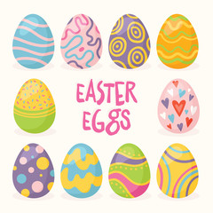 Spring easter vector set with colorful eggs isolated on white background. For cards, invitations, albums, backgrounds and scrapbooks.