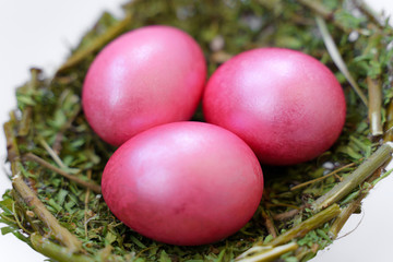 pink easter egg on a white background. easter decoration. colored eggs.