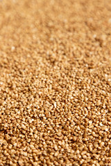 Buckwheat background, shallow depth of field, blur background. Concept - stocks before the covid-19 epidemic