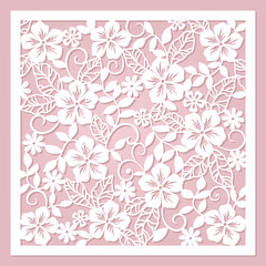 floral pink invitation card, laser cut