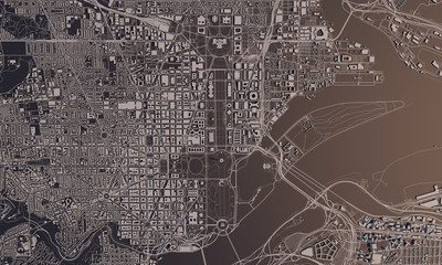 Fototapeta premium Washington DC city map 3D Rendering. Aerial satellite view.