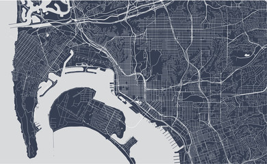 map of the city of San Diego, California, USA - obrazy, fototapety, plakaty