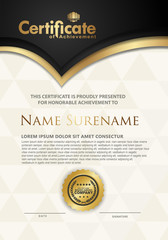 Luxurious vertical certificate template with dynamic black color flow line shape and texture modern pattern background, diploma, Vector illustration