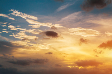Fototapeta premium Sky nature on sunset above clouds with dramatic light