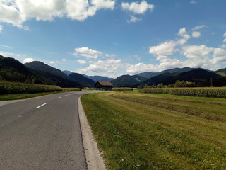 scenic road,mountain, landscape, mountains, travel, nature, asphalt, summer, forest, hill, europe,austria,clouds, alps, street, way, green, countryside, driving, scenery, tree, cloud